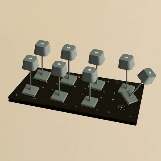 Tavellio - Combiset Professioneel | 8 x Sarphati Mini Mouse grijze oplaadbare tafellampen en 1 x laadstation voor het Central Station