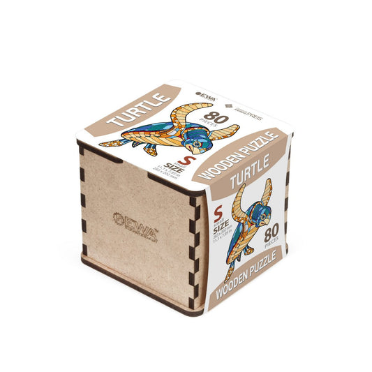 Eco Wood Art (EWA) Houten Puzzel Schildpad/ Turtle, size S, Houten Doos