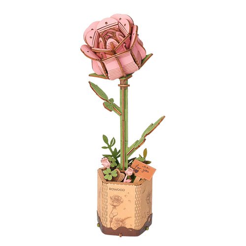 Robotime, DIY Houten Bloem Pink Rose, Roze Roos, TW041, 8,5x6,5x21cm