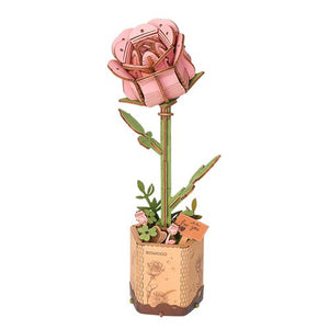 Robotime, DIY Houten Bloem Pink Rose, Roze Roos, TW041, 8,5x6,5x21cm