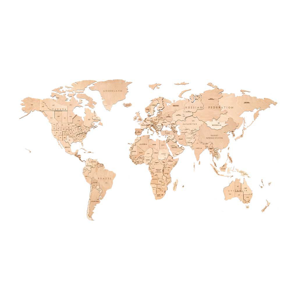 Eco Wood Art (EWA) Houten Wandpuzzel Wereldkaart Untouched World, Size M, 2741, 144x79x1,2cm