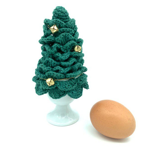 Luna-Leena 2x eierwarmer kerstboom groen/goud - Biologisch Katoen - Handgehaakt in Nepal