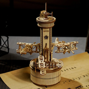 Muziekdoos Hout DIY 3D Puzzel Airplane Control Tower, Robotime