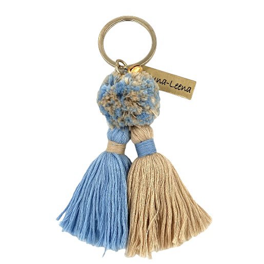 Luna-Leena Keychain Twin Tassels Blue/Sand -  Handgemaakt in Nepal