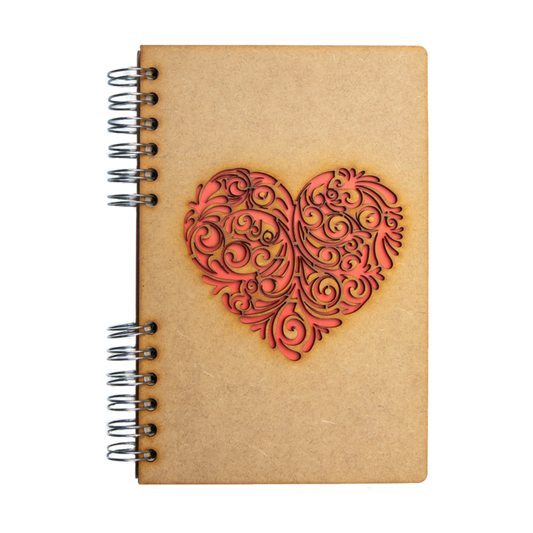 Duurzaam Houten Notitieboek – KOMONI – Rood Hart – Gerecycled papier – Navulbaar – ROHA