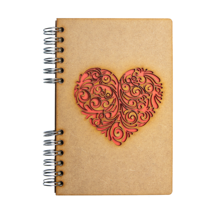 Duurzaam Houten Notitieboek – KOMONI – Rood Hart – Gerecycled papier – Navulbaar – ROHA