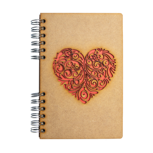 Duurzaam Houten Notitieboek – KOMONI – Rood Hart – Gerecycled papier – Navulbaar – ROHA