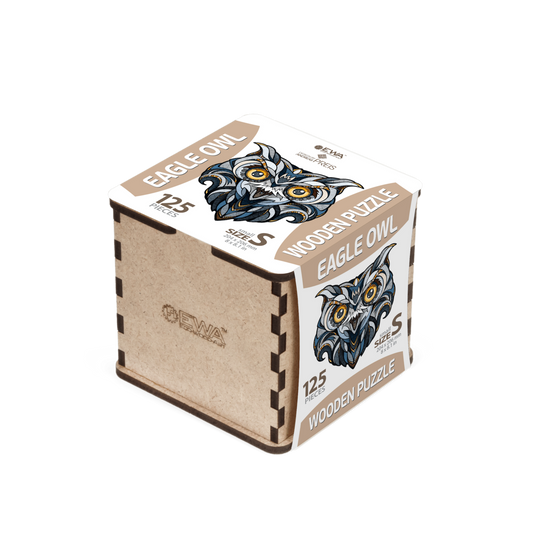 Eco Wood Art (EWA) Houten Legpuzzel Eagle-Owl, Size S, Houten Doos
