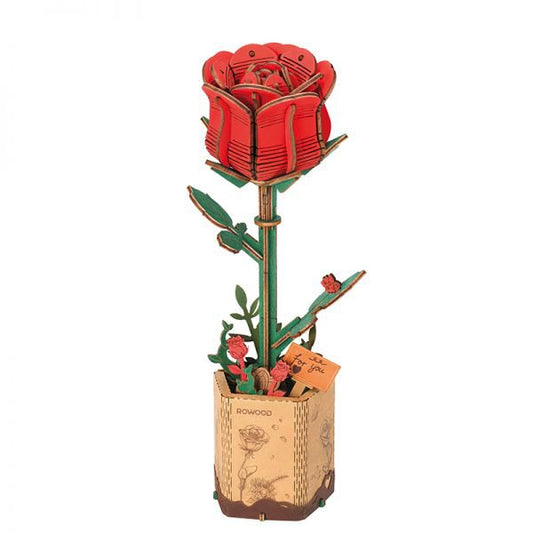 Robotime, DIY Houten Bloem Red Rose, Rode Roos, 8,5x6,5x21cm