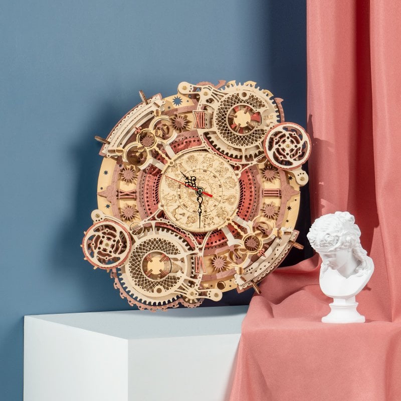Robotime, 3D Houten Puzzel Zodiac Wandklok, LC601, 33,5x29,5x5,5cm
