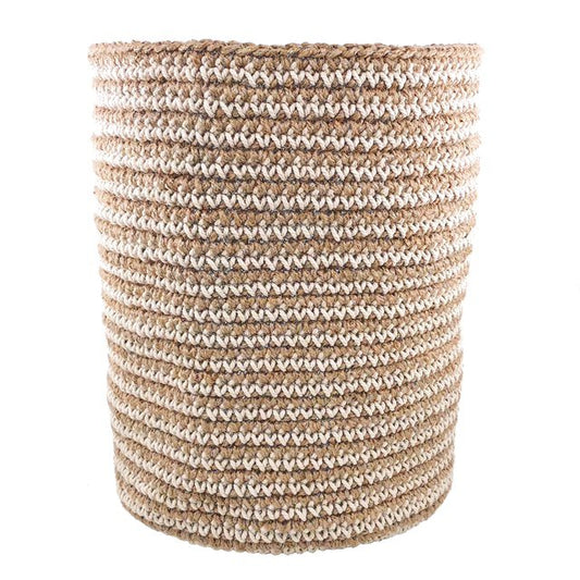 Luna-Leena Basket High met Off White Stripes - Jute & katoen - Handgehaakt in Nepal
