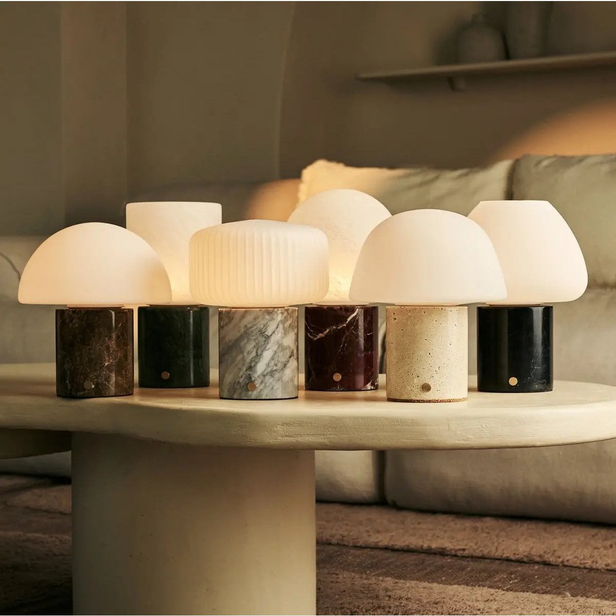 Tavellio - Luna Donkerbruin Marmeren Oplaadbare Tafellamp | 3D-geprint porselein, dimbaar en batterijduur tot 100 uur