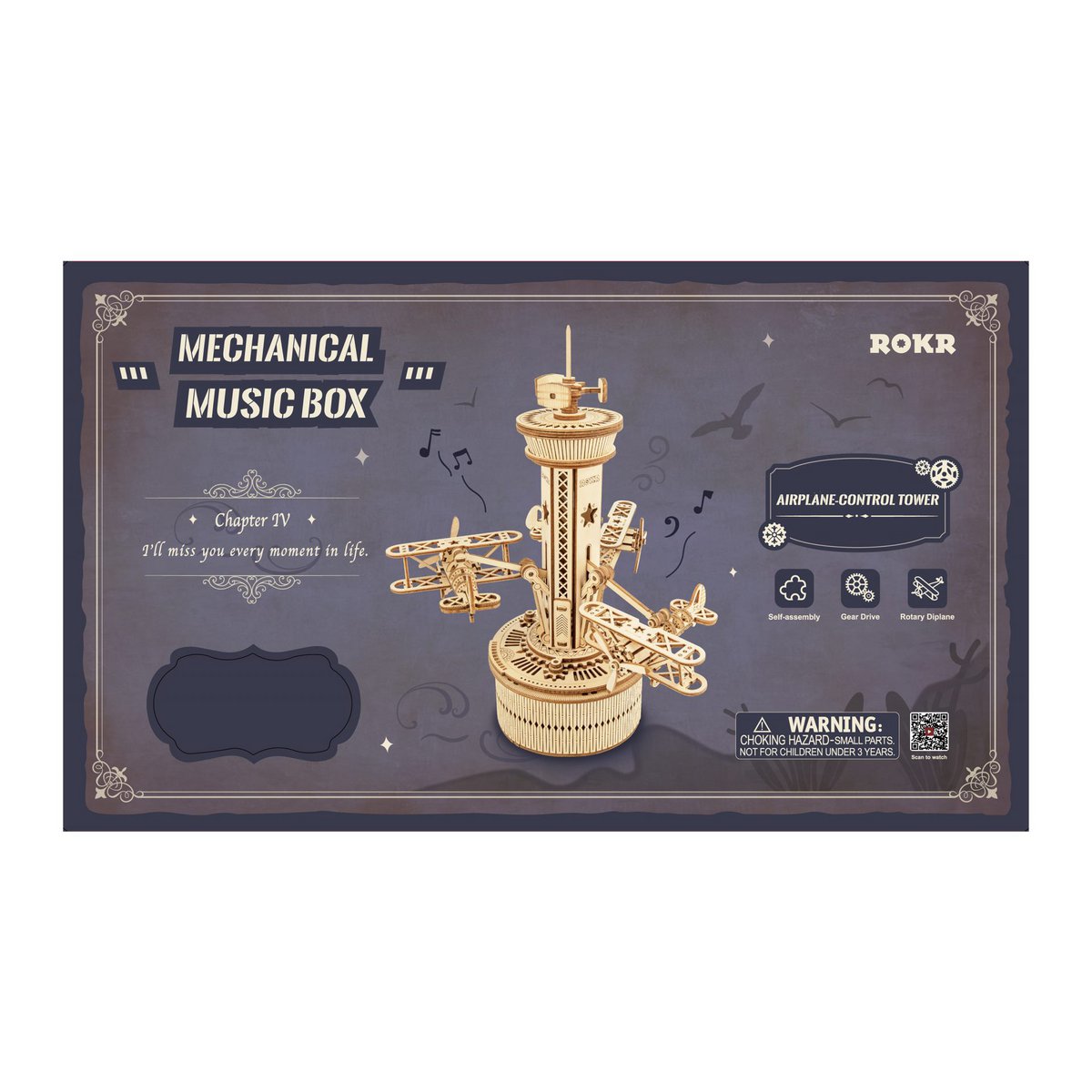 Muziekdoos Hout DIY 3D Puzzel Airplane Control Tower, Robotime