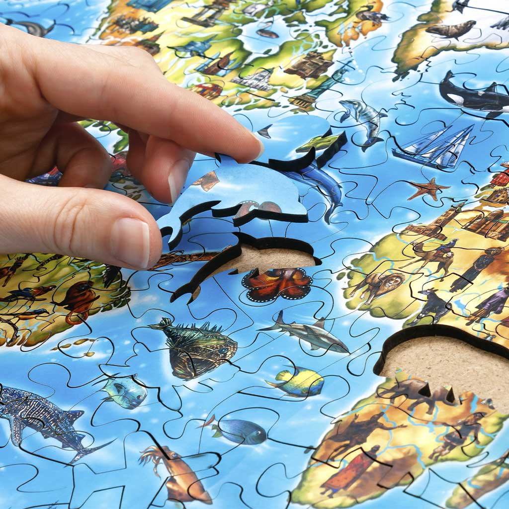 Houten Legpuzzel World Map in kleur, Eco Wood Art