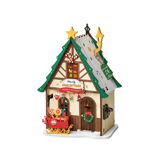 Robotime, DIY Huisje Twinkling Christmas House, DS036, 12,5x9x18,2cm