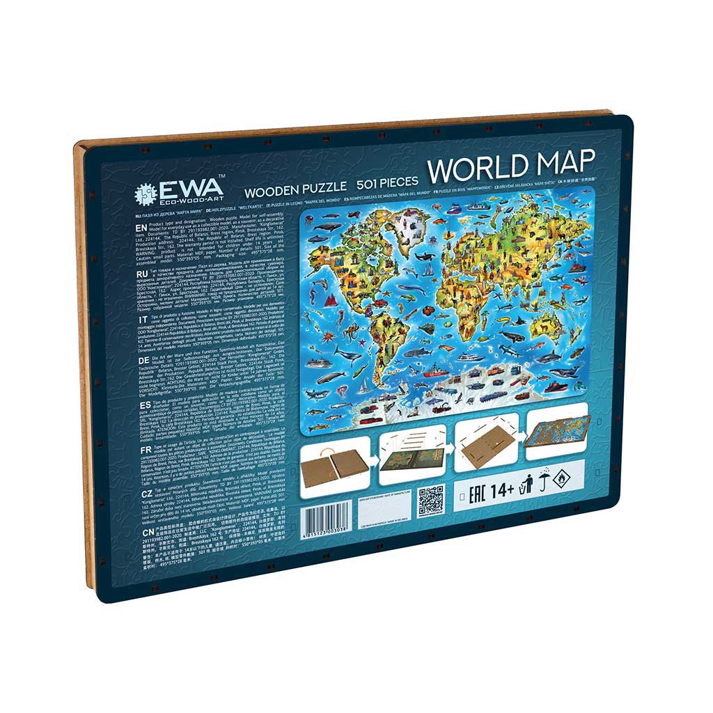 Houten Legpuzzel World Map in kleur, Eco Wood Art