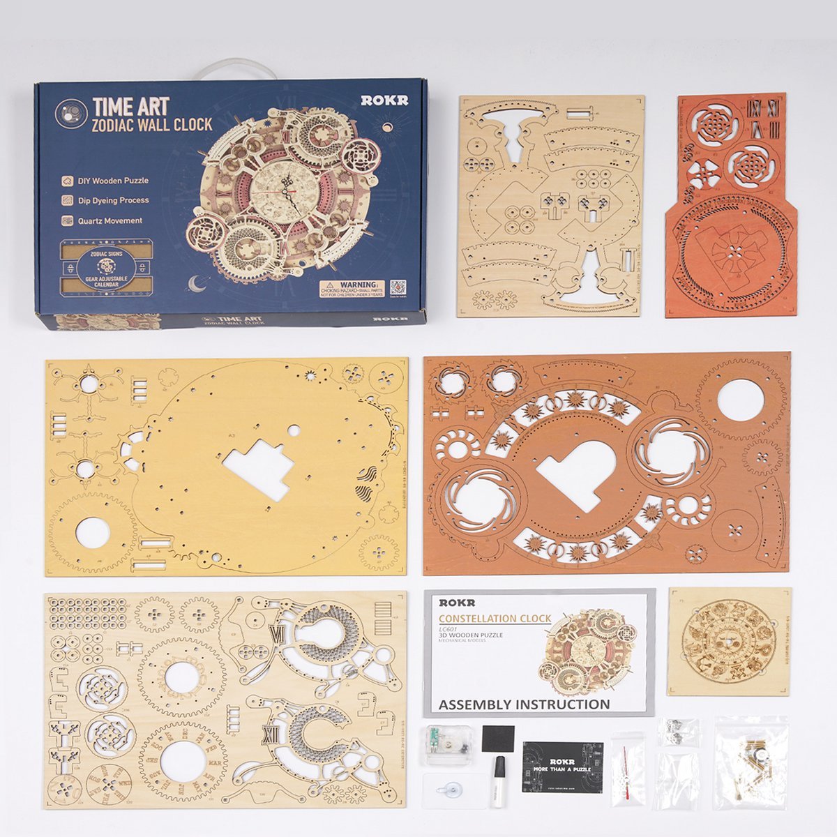 Robotime, 3D Houten Puzzel Zodiac Wandklok